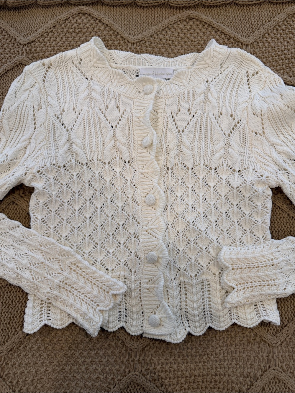 House of Harlow 1960 Cream Crochet Knit Button-Up Cropped Cardigan size XS